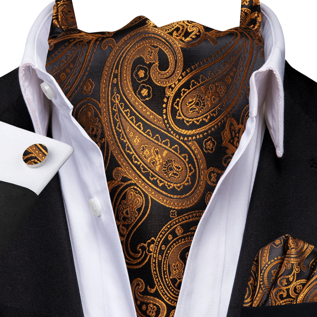 Hi-tie Mens Ascot Pocket Square Cufflinks Jacquard Paisley Floral Qme AS-1148
