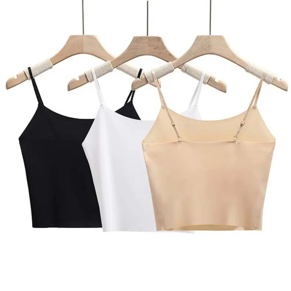 Thin Ice Silk Traceless Sling Tank Bralette Crop Tops Strap Skinny Qme