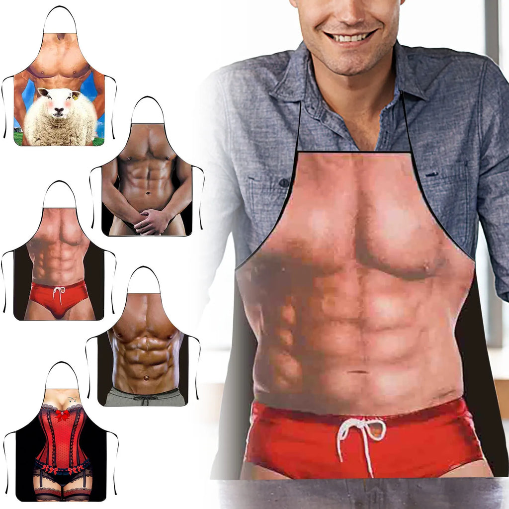Fun Men's Cooking Carbecue Apron Home Multipropose Baking Cleanning Accessories Creative Muscle Prank Holiday Gift Qme