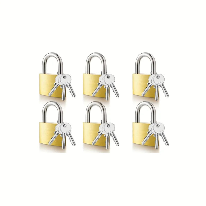 Mini Solid Brass Padlock Anti Rust Waterproof Small Lock with Keys for Drawer Luggage Suitcase Cabinet Gym Locker Toolbox Qme 6pcs