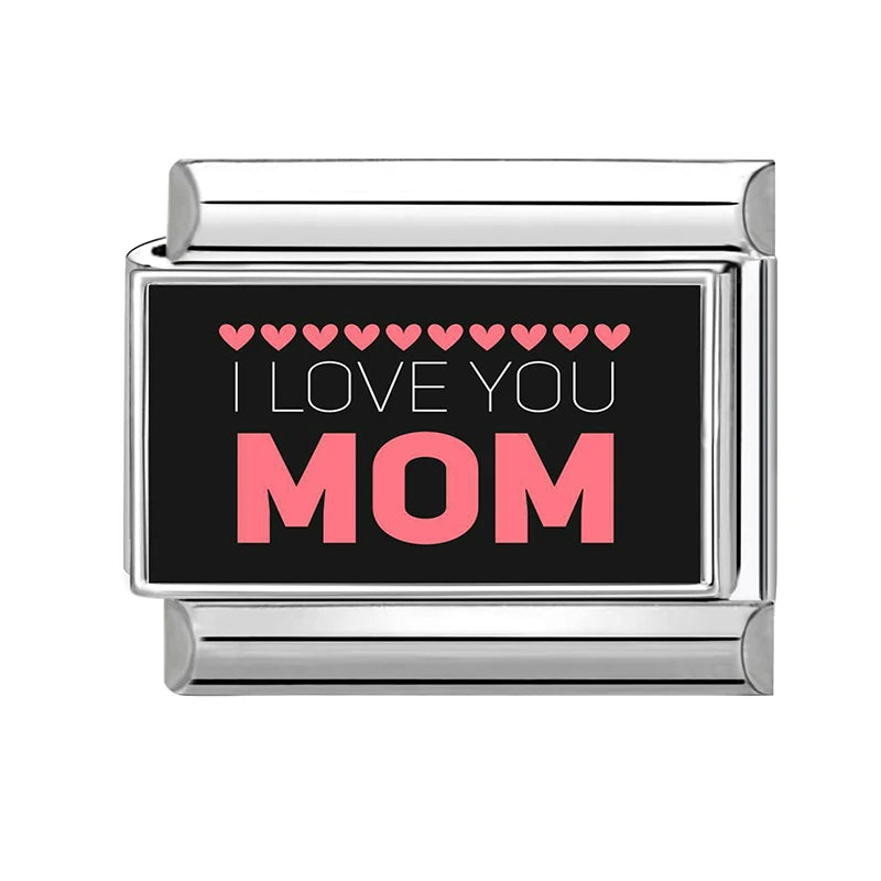 Love Mom Series Cute Child Star Flower Italian Charm Links Fit 2cm Stainless Steel Bracelet DIY Jewelry Making Birthday Gifts Qme Style 19