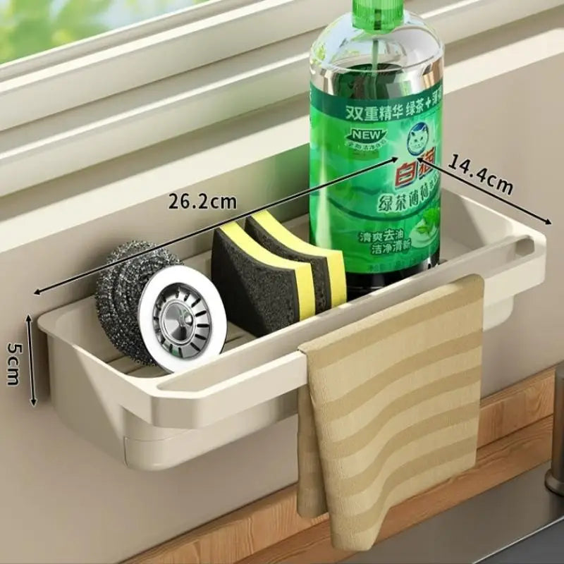 No-drill Kitchen Sponge Drying Rack Sink Caddy Dish Soap Towel Bar Qme White