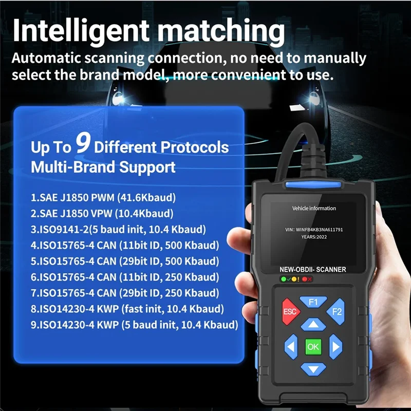 A02F-T300 OBD2 Scanner Superior Diagnostic Tool Readiness Mode 6 Mode 8 Check Engine Code Reader With Reset For All Cars Qme As Shown NONE
