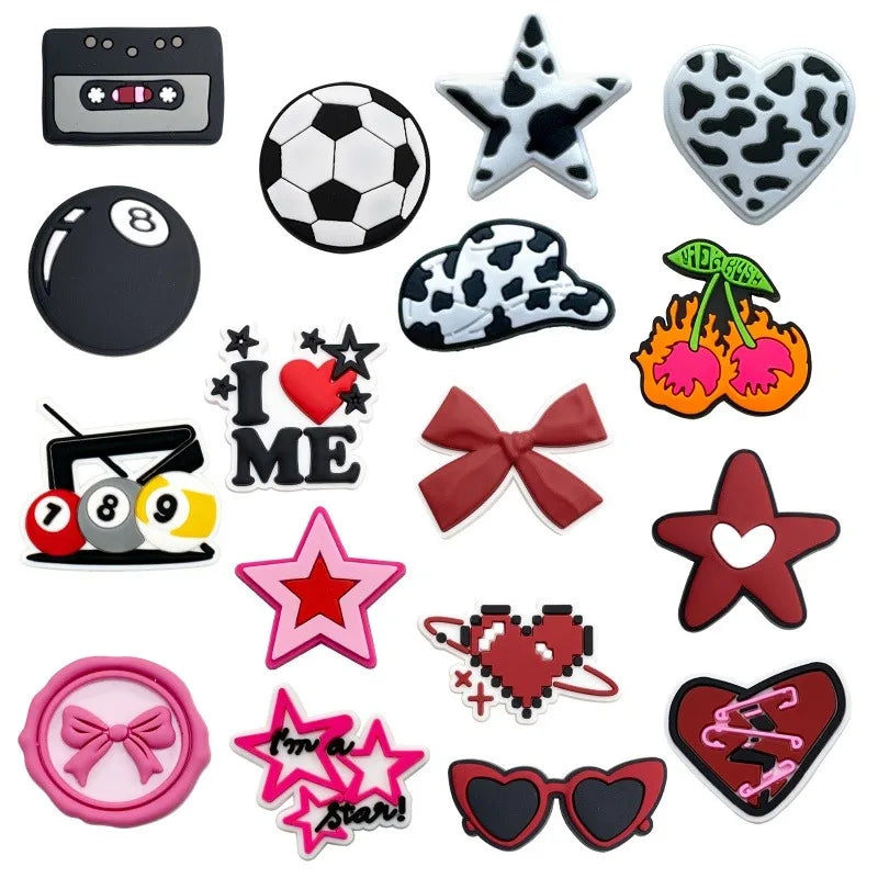 New Black White Shoe Charms Leopard print Football Denim Cap Shoe Decorations DIY Detachable buckle Shoes accessories Qme