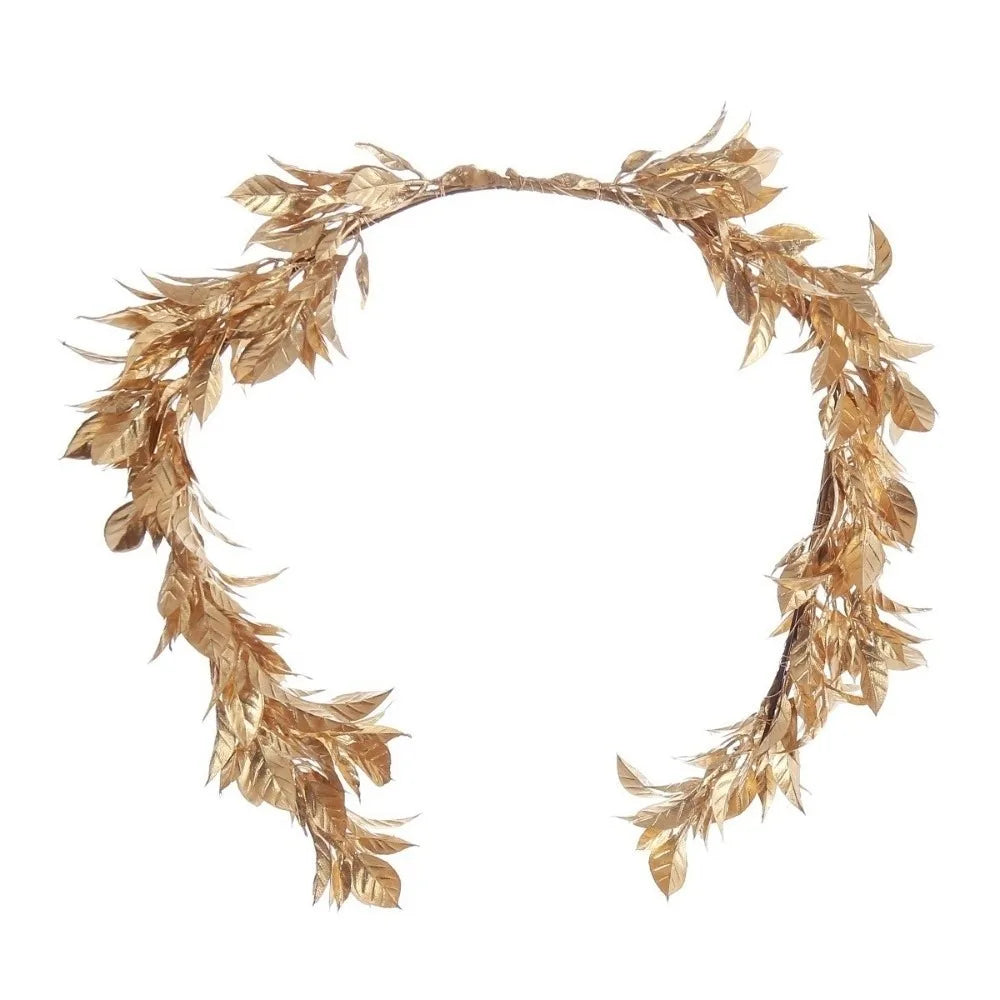Vintage Gold Bride Wreath Headband Handmade Braided Maple Leaf Wedding Crown Delicate Ribbon Headwear Qme Style B