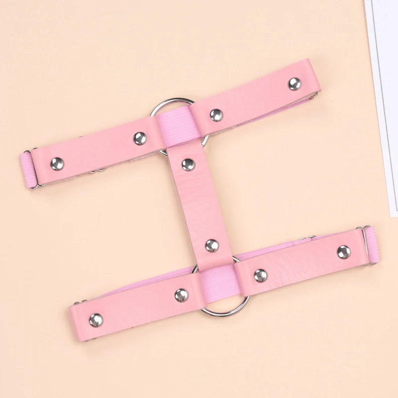 Women Girls Sexy Garter Goth Belt Harajuku Punk Gothic PU Leather Leg Qme Pink One Size