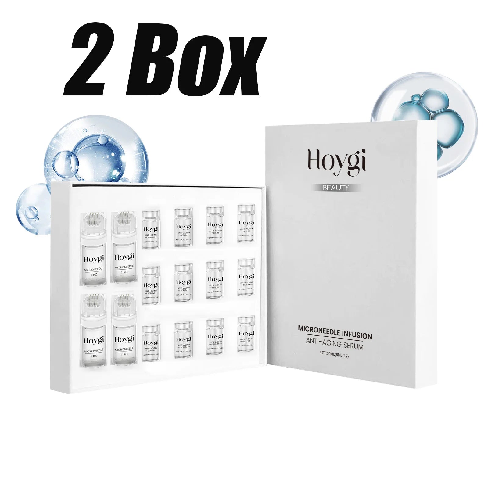 Firming Facial Serum Set with Microneedle Roller Anti-Aging Tightening Hydrating Facial Essence Fade Smoothing Skin Beauty Qme 2 Boxed