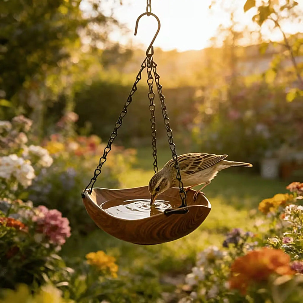 Garden Bird Bath Wooden Bird Bath Feeder Water Bowl Wild Bird Feeders Tray for Park Deck Yard Porch Courtyard Backyard Balcony Qme