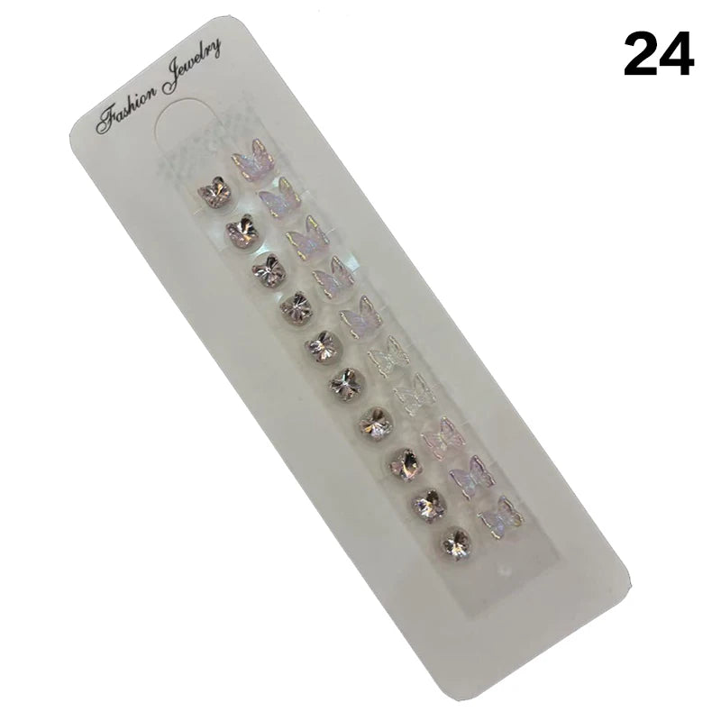 Fashion Bowknot Colorful Rhinestone Pearls Ear Point Stickers Qme 24