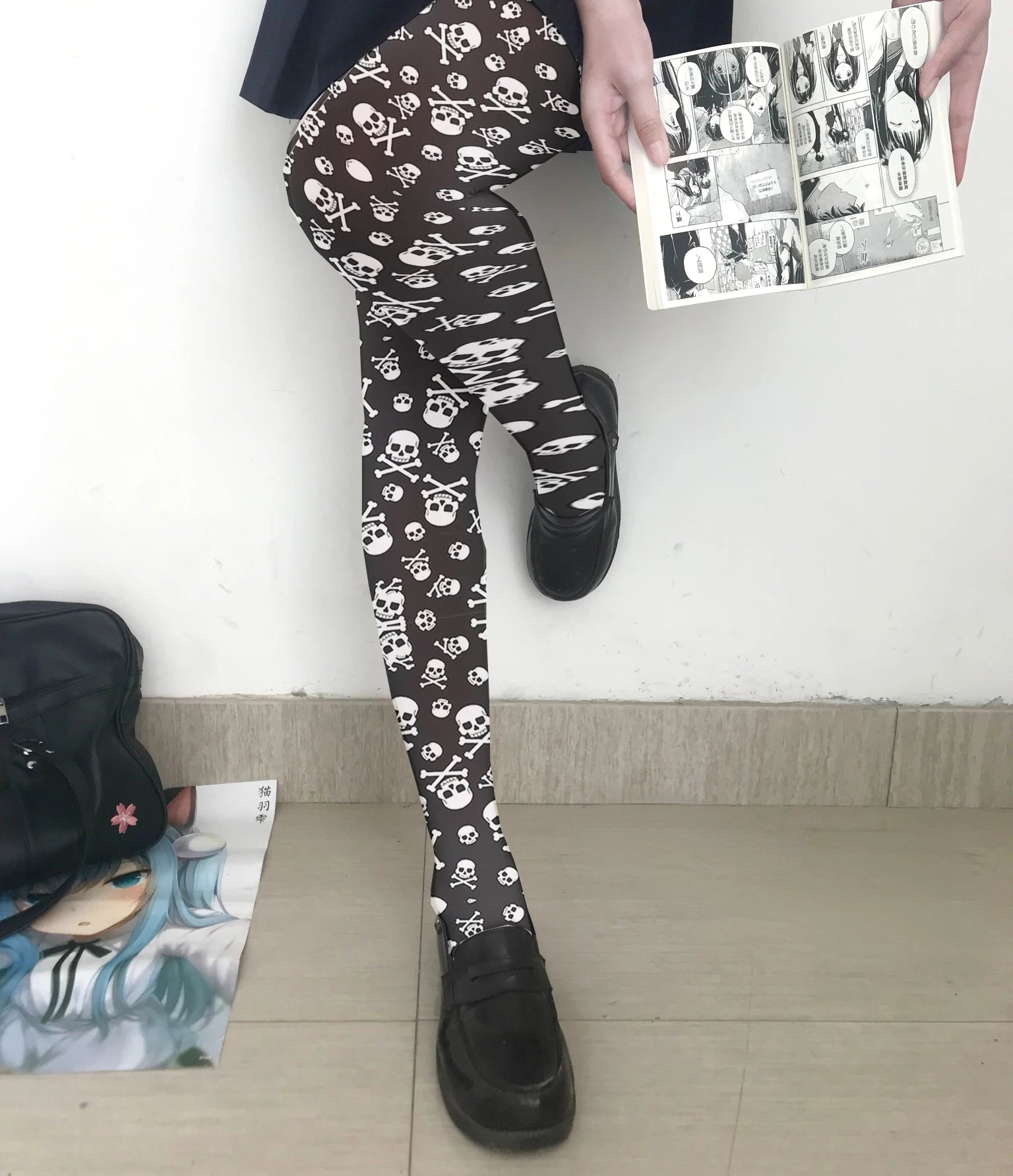 Fun Skull Pattern Women's Long Stockings Fashion Printing Trend Qme