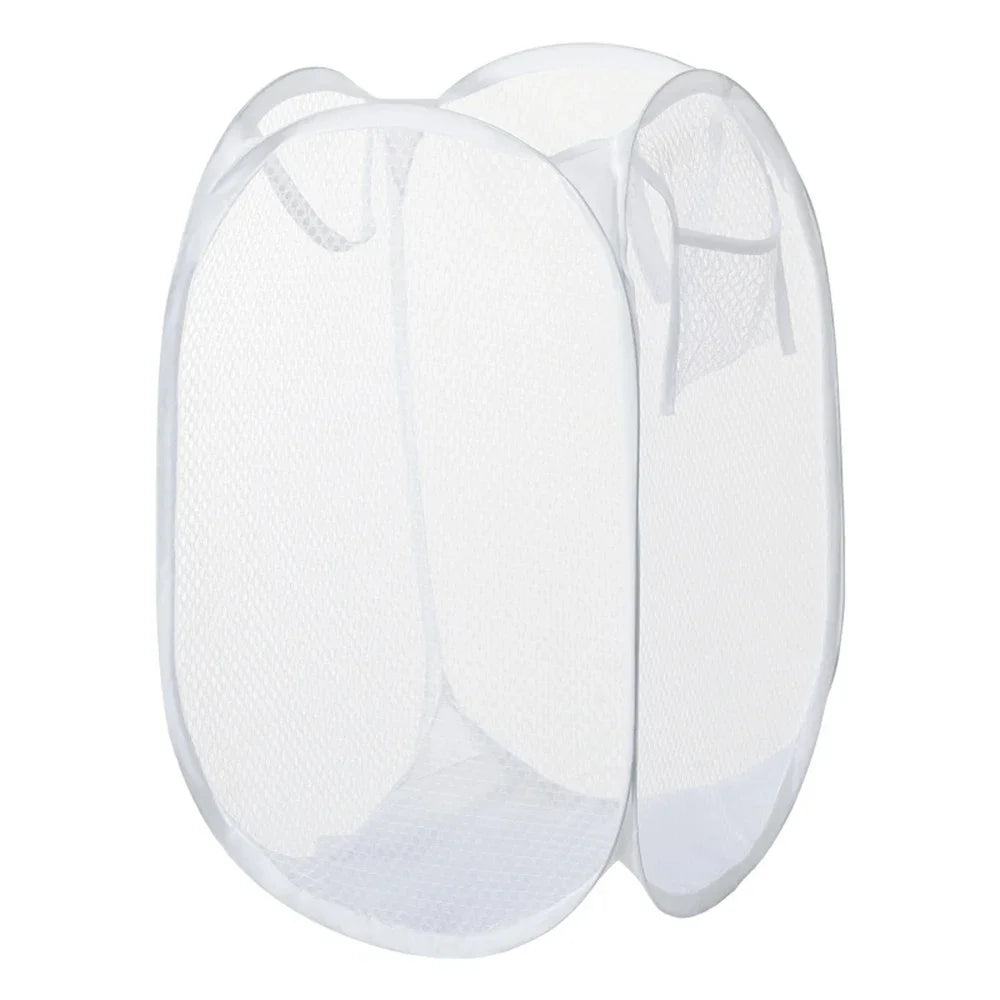 Foldable Hand-Held Laundry Basket Dirty Clothes Mesh Breathable Storage box Toy Storage Organizer Household Organizer for Clothe Qme WHITE