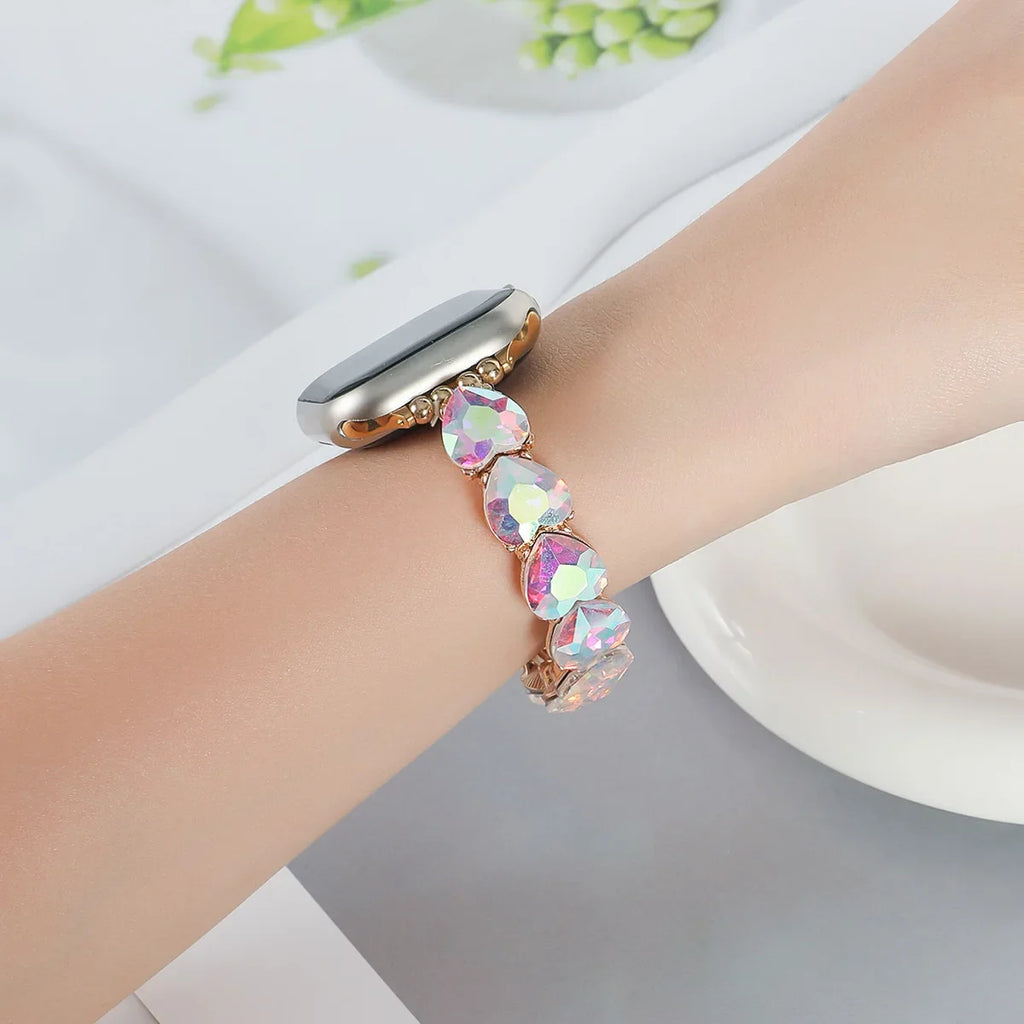 Applicable to Apple Watch Color Shiny Glass Crystal Elastic Strap Apple Watch Cross-border Hot Sale Strap Qme
