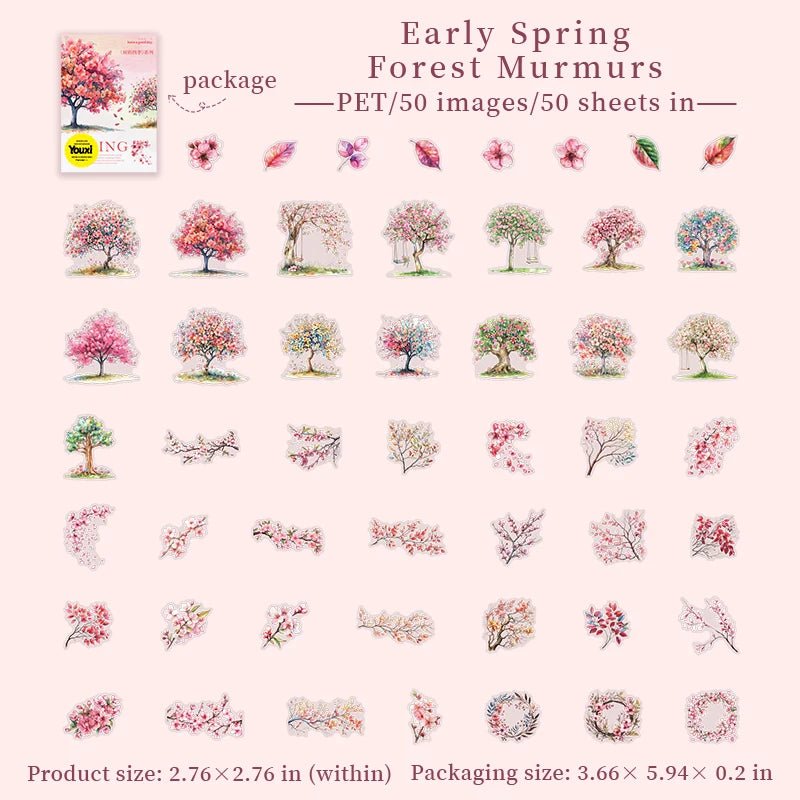 50pcs Seasonal Tree Scenery Stickers for Journal DIY Scrapbook Phone Laptop Case Decoration Notebook Planner Craft Supplies Qme spring