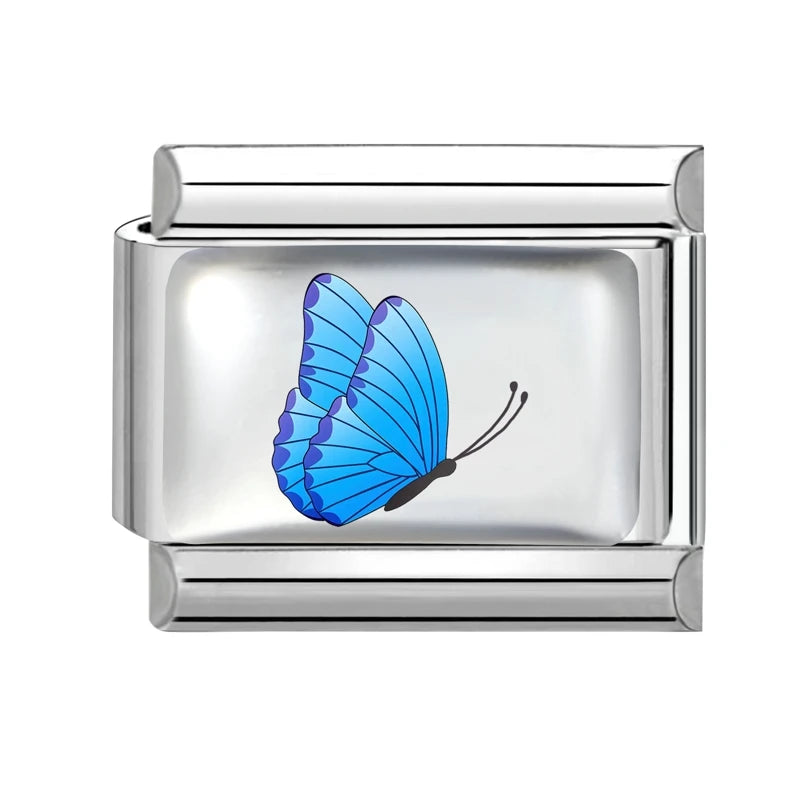 New Y2K Attractive Purple Butterfly Colorful Flower Italian Charm Link fit 9mm Stainless Steel Jewelry DIY Making Bracelets Gift Qme Style 6