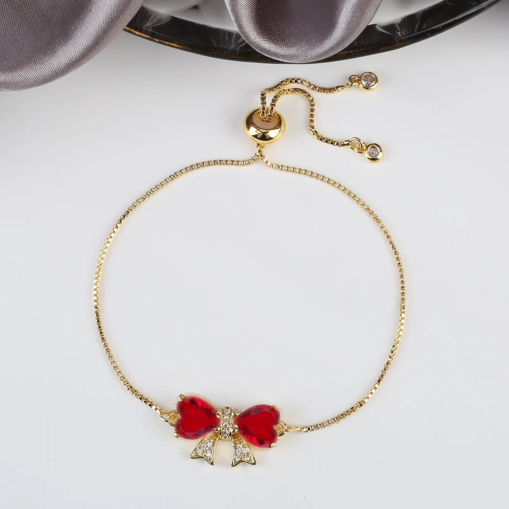 8 Colors Hot Sale Heart Shape Crystal Bow Zirconia Adjustable Bracelet Hip Hop Woman Girl Party Gift Fashion Friendship Jewelry Qme Red