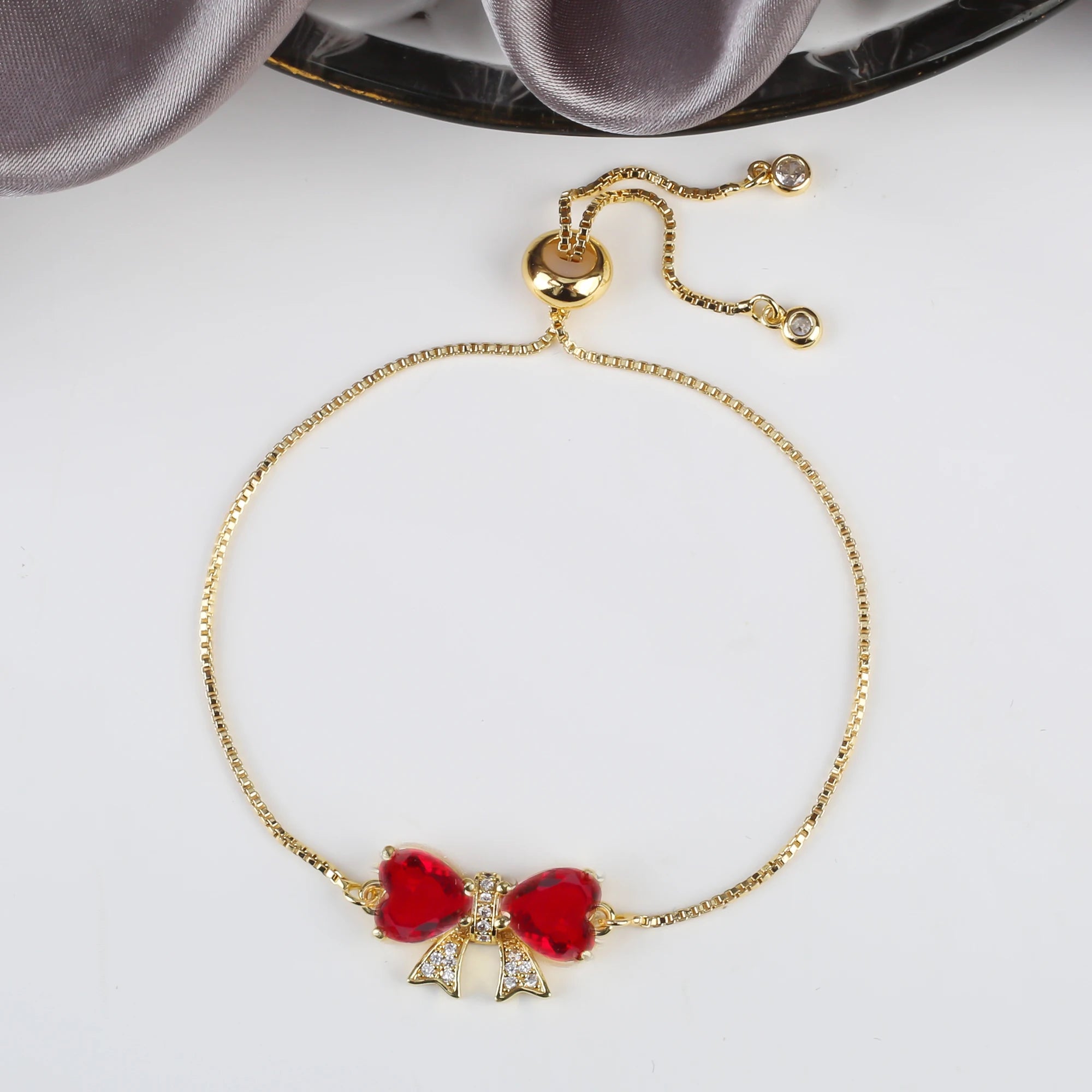 8 Colors Hot Sale Heart Shape Crystal Bow Zirconia Adjustable Bracelet Hip Hop Woman Girl Party Gift Fashion Friendship Jewelry Qme Red