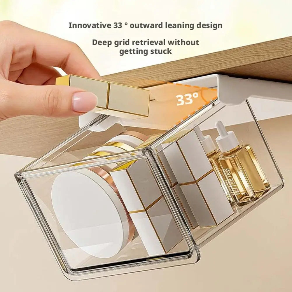 Plastic Drawer Style Storage Box Self Adhesive Large Capacity Makeup Storage Container Transparent Space Saving ﻿ Qme