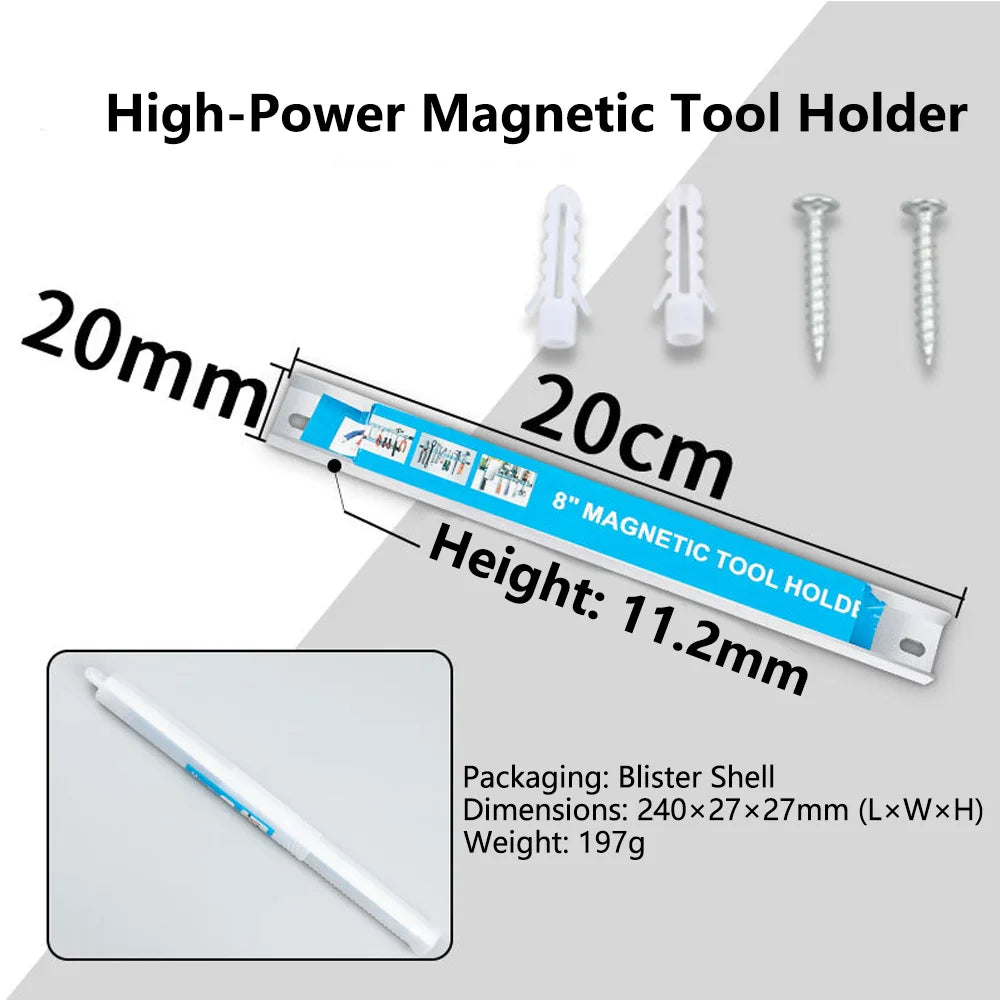Heavy Duty Magnetic Tool Bar Strong Magnet Strip for Hardware & Knife Storage Wall Mount Rack for Garage Workshop Qme 8 inches