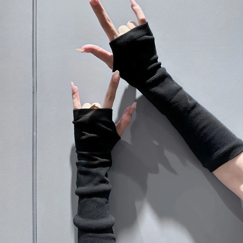 Punk Y2K Gothic Lolita Sleeves Fingerless Gloves Cuff Women Knitted Qme