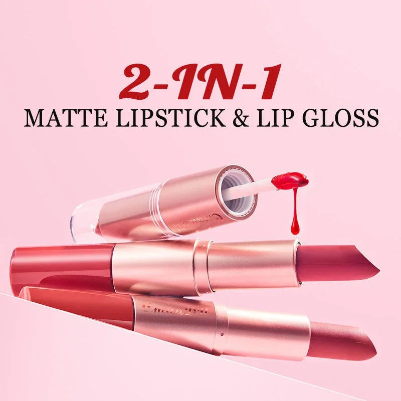 2 In 1 Double-ended Lipstick Lip Liner Pen Matte Pigment Non-stick Cup Skin Color 24H Lasting Waterproof Makeup Beauty Cosmetics Qme