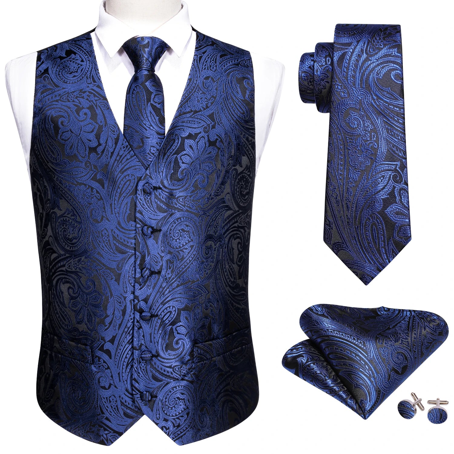 Men's Paisley Floral Vest Includes Matching Tie Cufflinks Weddings Qme MJ-2068 S