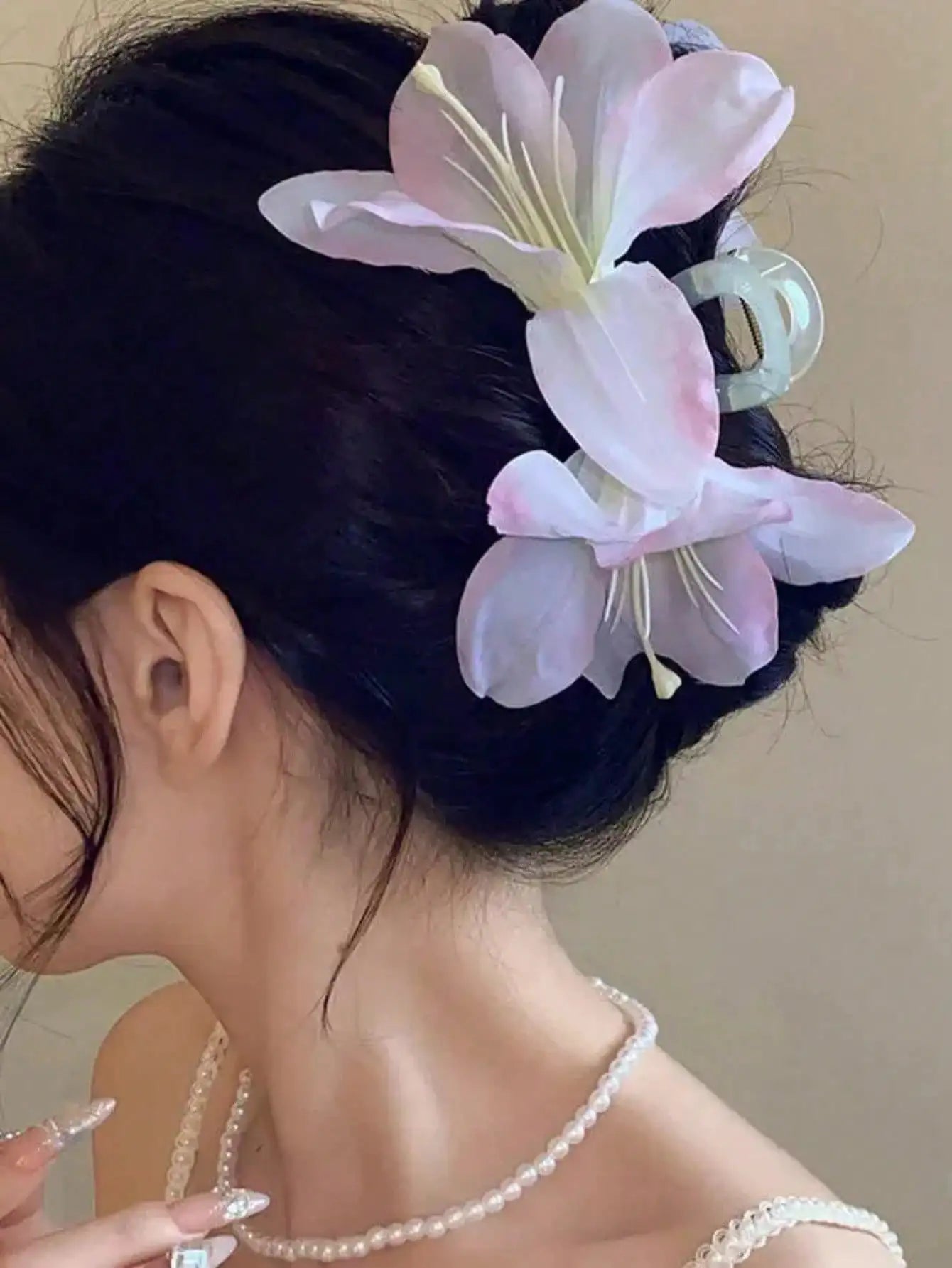 Female Personality Lily Flower Double Sided Grip Clip Simple Qme