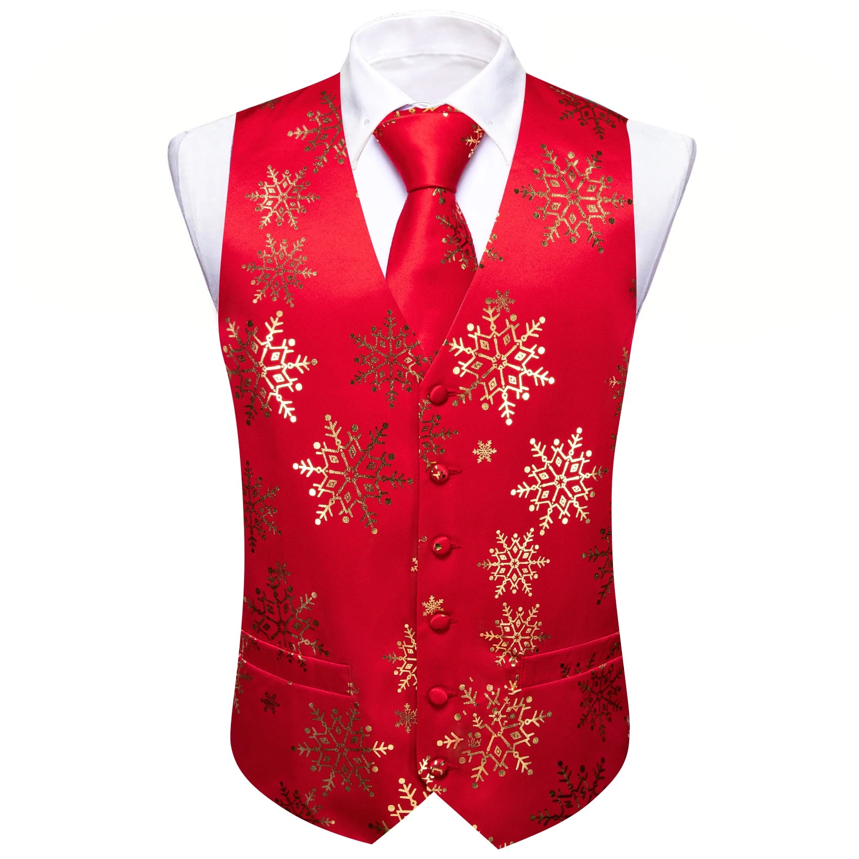 Christmas Colorful Men Vest Tie Pocket Square Cufflinks Set 4 Pieces Xmas Wedding Party Suit Accessories Gifts for Dad Boyfriend Qme