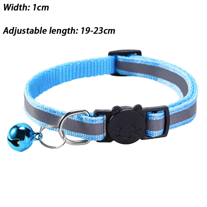 Round Ear Cat Dog Collar Glowing Pet Reflective Safety Buckle Bell Qme Sky Blue one size