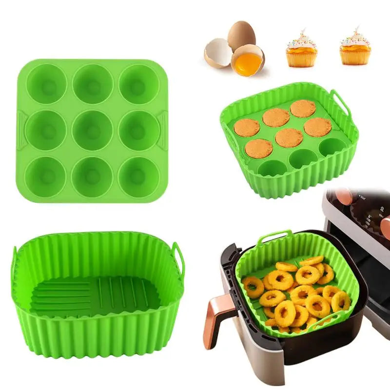 Cupcake Molds Healthy Cooking Kitchen Tools Square Silicone Air Fryer Qme Green