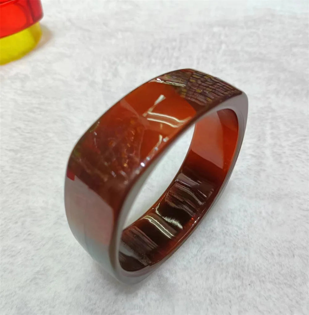Vintage Acrylic Cuff Fashion Bangles for Women New Trendy multicolour Wide Geometric Resin Simple Bracelets Charm Jewelry Qme Transparent coffee 60-64mm
