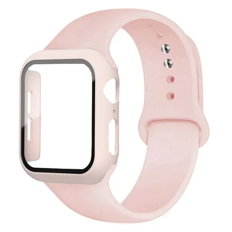 Glass+Case+Strap for Apple Watch Band 45mm 44mm 41mm 40mm 38mm 42mm Screen Protectors for Apple IWatch Series 9 8 7 6 SE 5 3 4 Qme