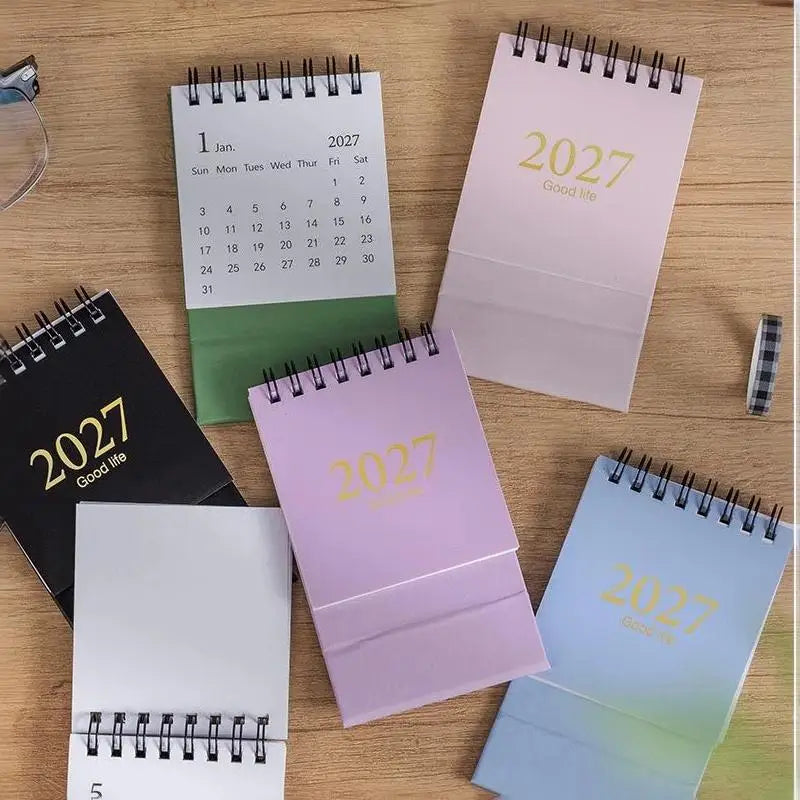 Mini 2027 Desktop Calendar Exquisite Spiral Bound Gold Foil Small Qme
