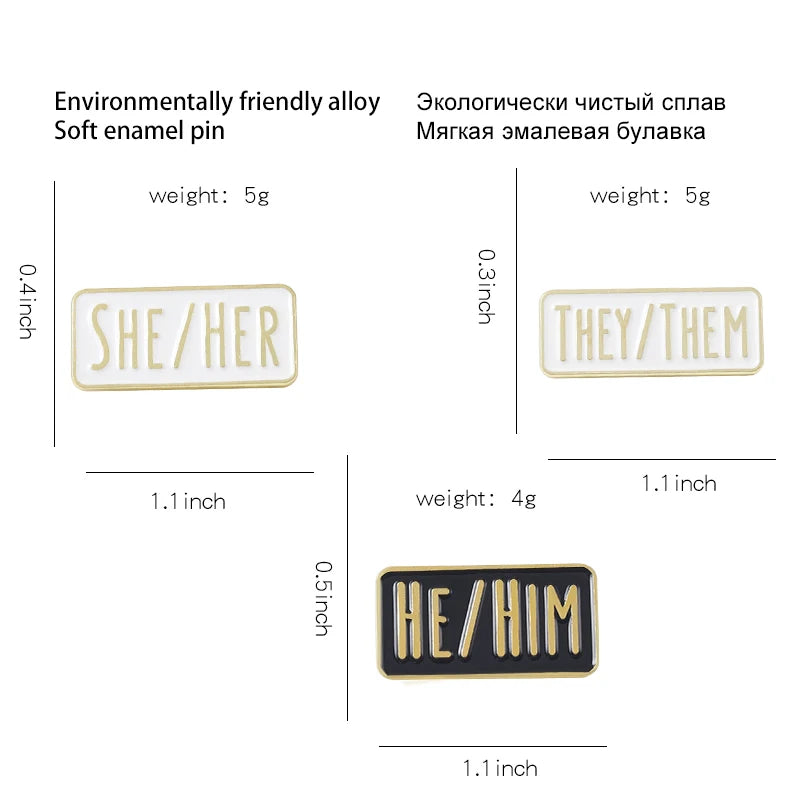 My Pronouns Enamel Pins Cats Butterfly He Him She Her They Them Brooches Lapel Metal Badges Fashion Jewelry Gifts Drop Shipping Qme