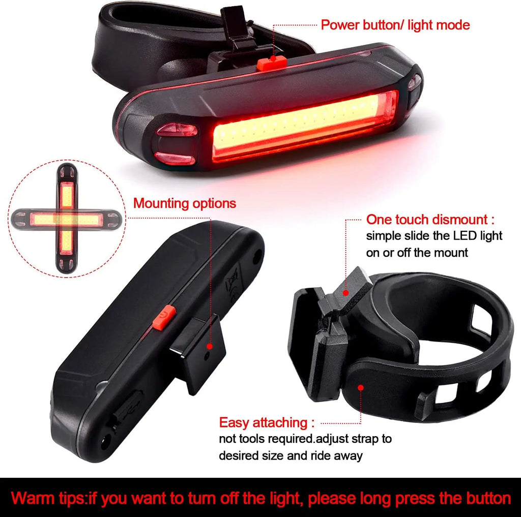 Bike Rear Tail Light, USB Rechargeable LED Safety Light for Bicycle, Ultra Bright Waterproof Cycling Taillight Fits on Any Road Qme