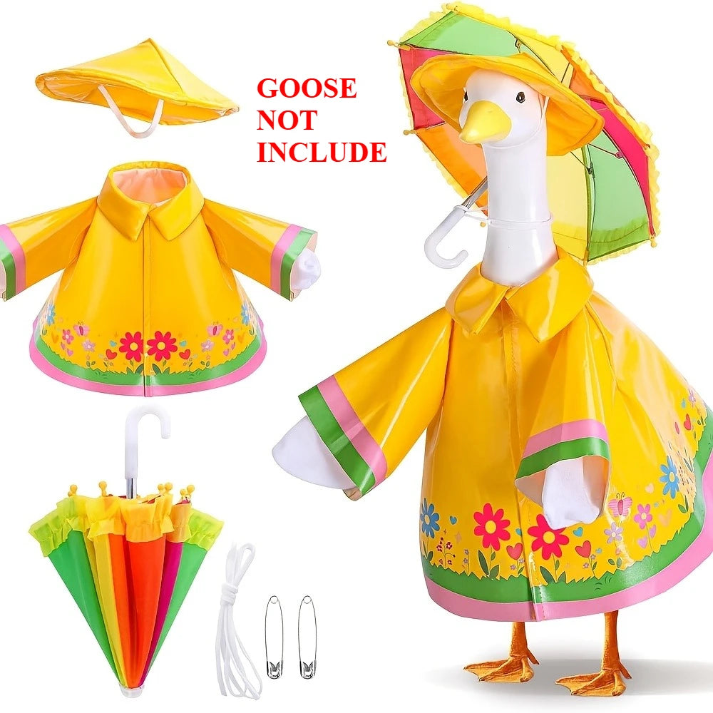 3 Pcs/Set Raincoat Porch Goose Outfits Summer Lawn Goose Statue Raincoat Costume Yard Goose Clothes Raincoats Umbrella Hat Qme 3pcs Yellow