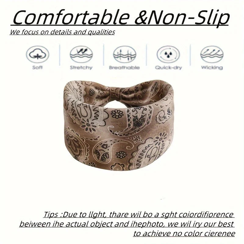 Wide Bohemian Headband Flower Elastic Headband Bohemian African Headband Yoga Running Headband Women's Exercise Hair Accessories Qme