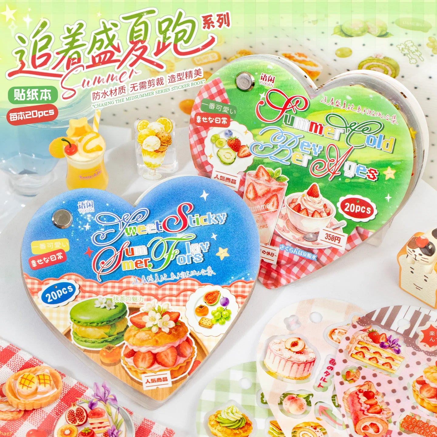 20 Sheets Cute Dessert Die Cut Sticker Book Kawaii Stationery Stickers for Scrapbooking School Supply Hand Account Decoration Qme AB