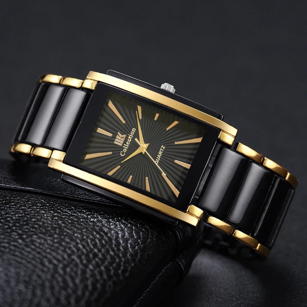 4PCS Luxury Men Business Watches Jewelry Set Fashion Rectangle Dial Male Quartz Watch Reloj Hombre(Without Box) Qme