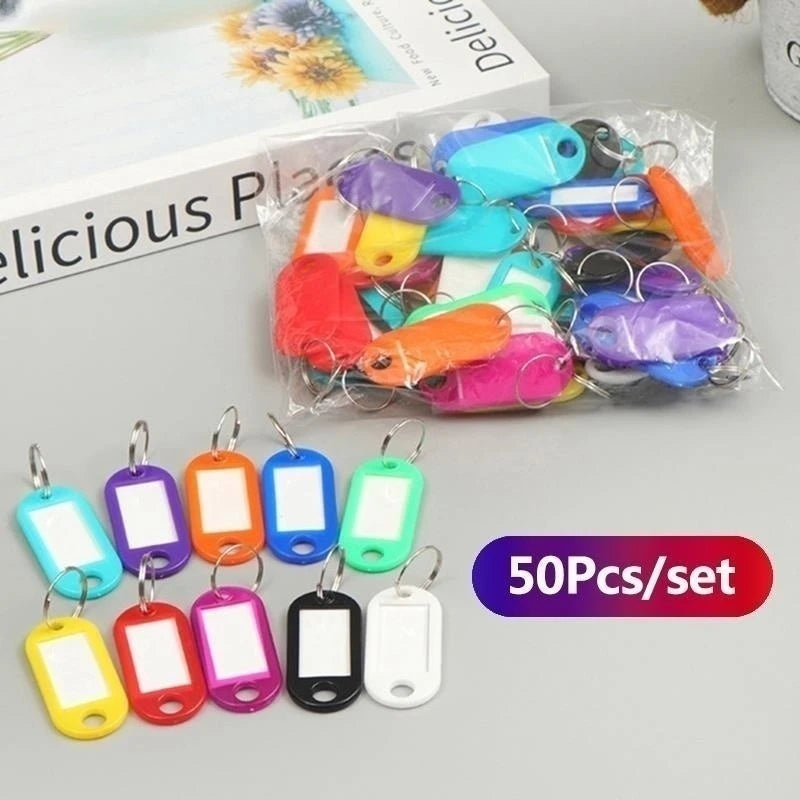 50pcs Colorful Plastic Tags Hotel Number Classification Card Key Tags Label Name Baggage Tag ID Name Tags With Split Ring Qme