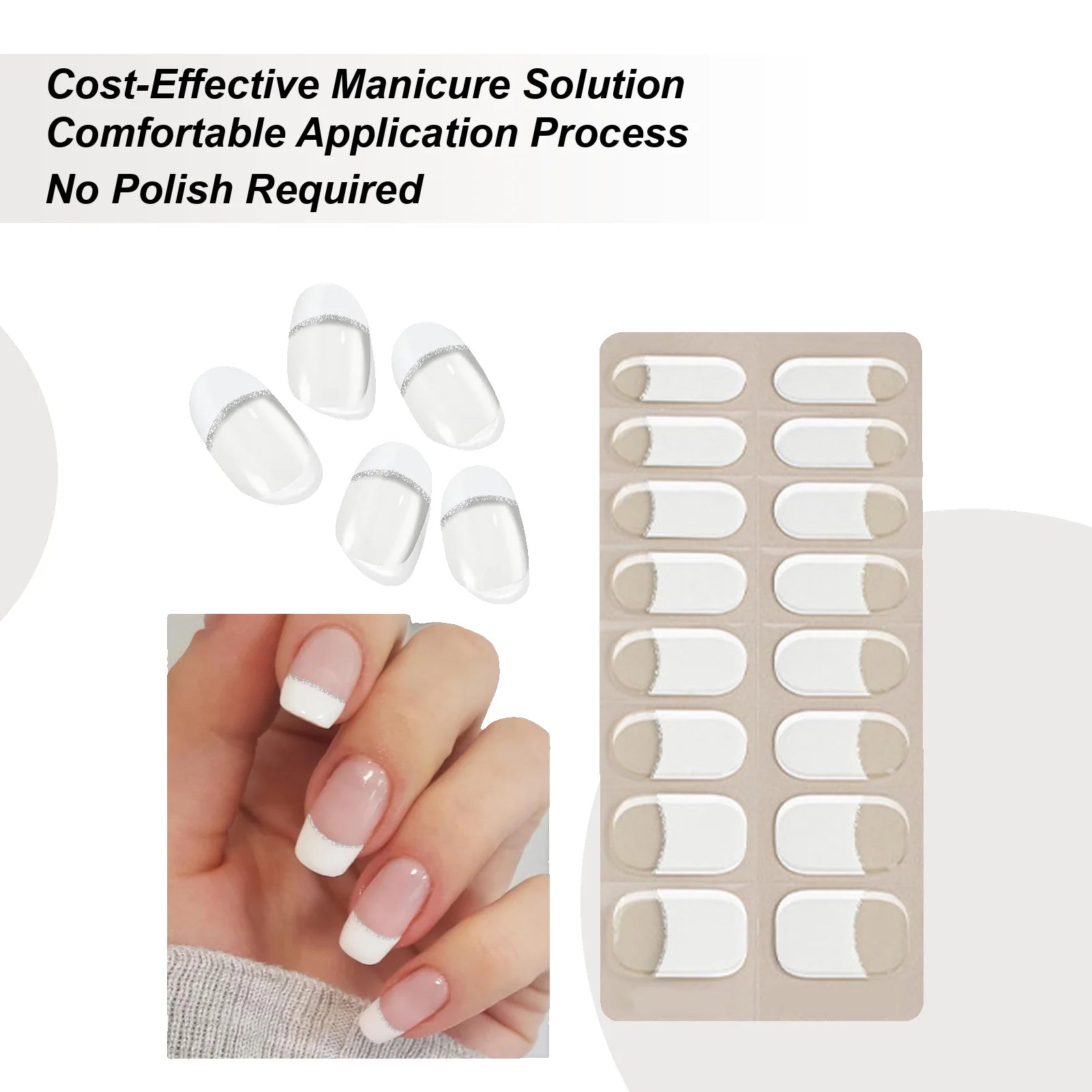Semi Cured Gel Nail Strips French Gel Sticker Nails No Damage Manicure Supplies for Women Wife Ladies Girls Beauty Lovers Qme CN 01