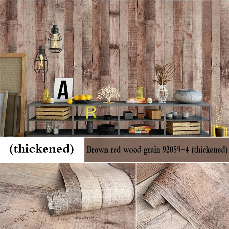 Retro Faux Wood Grain Peel Stick Wallpaper Self-adhesive Plank Roll Qme Thick 02 2mx45cm