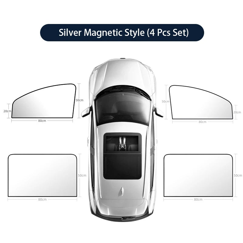 2Pcs Car Side Window Sun Shade Magnet Privacy Curtains UV Reflection Anti Glare UV Block Sunshade for Front/Back Window Qme 4 Pcs Set Silver