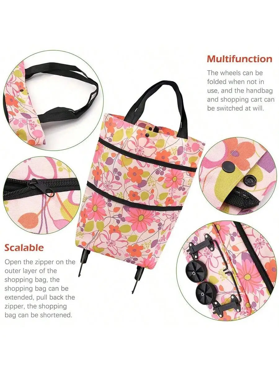 Large Capacity Multifunctional Shopping Cart Bag Wheels Foldable Qme