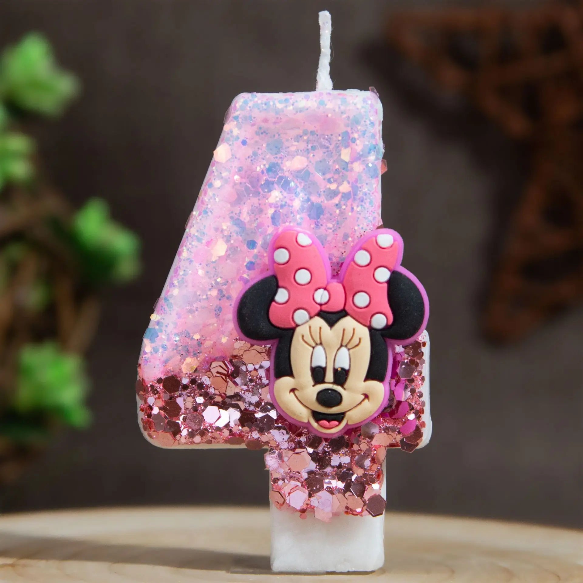 Minnie's Birthday Candles Mickey's Creative Glitter Cake Anniversary Anniversary Celebration Atmosphere Candle Plug-in Qme 4