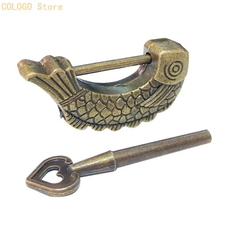 Bronze Fish Vintage Lock Antique Padlock Small Wooden Suitcases D0LD Qme