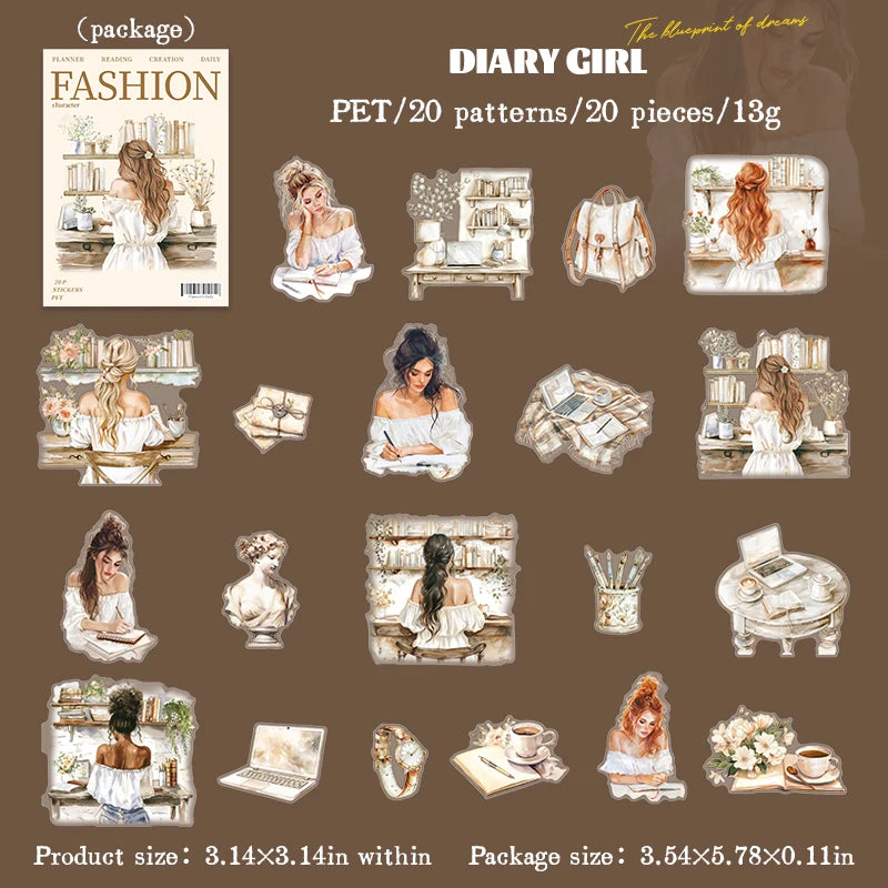 20pcs/lot Planner's day-to-day Stickers Girl Scene Stickers DIY Junk Journal Paper stickers Planner Decor Scrapbook sticker Qme D