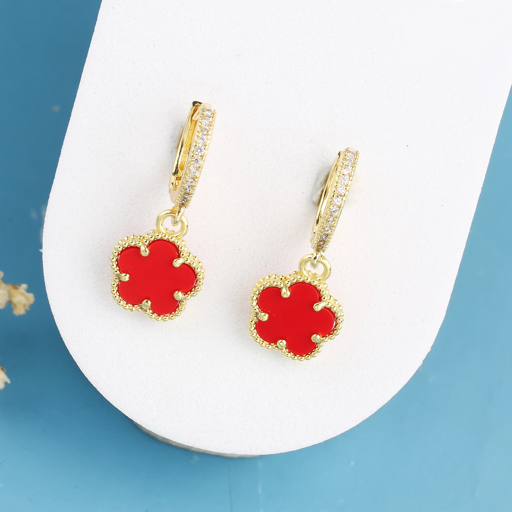 New Trend 10 Colors Hot Sale Five Leaf Flower Stone Drop Earrings Luxury for Women's Party Ears Jewelry Accessories Clover Qme Color 8