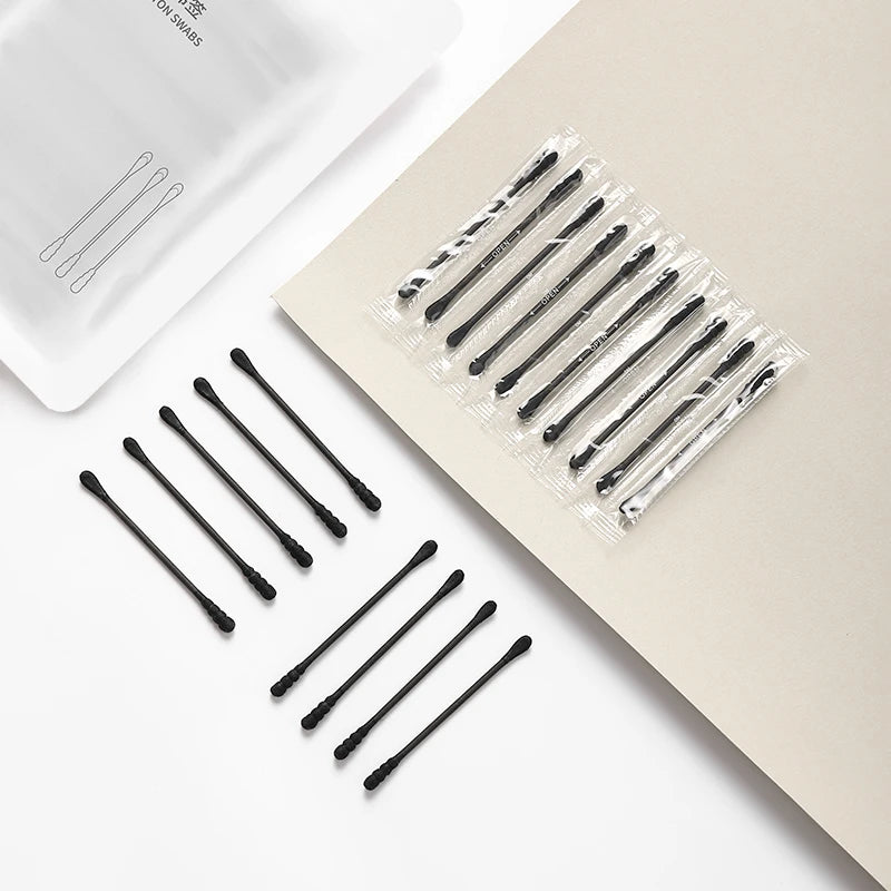 Black Double-headed Cotton Swabs Disposable Ear-picking Makeup Qme