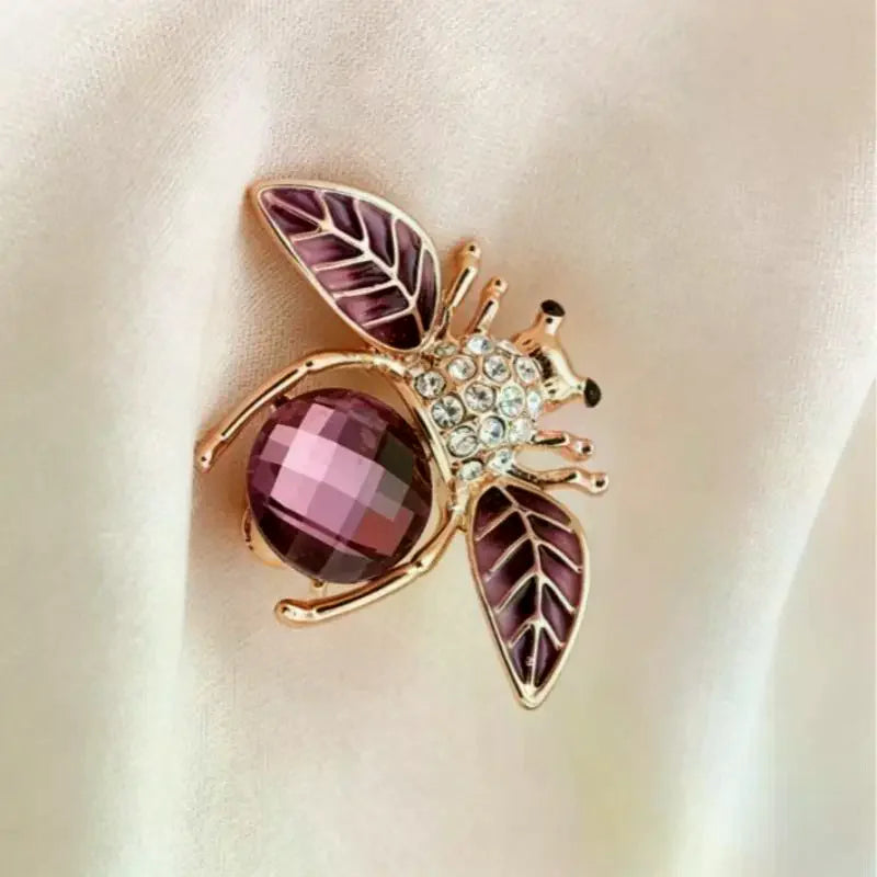 Rose Gold Plated Purple Crystal Bee Brooch With Rhinestone Enamel Wings For Wedding Party Daily Wear Qme