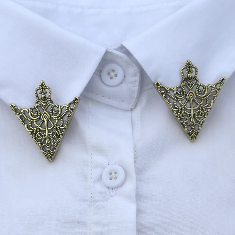 Vintage Triangle Shirt Collar Pin Brooch Women Hollow Out Metal Qme B